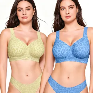 Vertvie Jelly Bras Summer Leopard Wireless Seamless Bra Classic Full Coverage Adjustable T-Shirt Bra Every Day Bra for All Day Comfort Plus Size