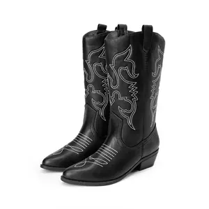 Women's Western-Inspired Embroidered Boots Girl Walking Shoes Classic Comfort Parent Decor Pedal Elegant Unique Footwear denim  boots