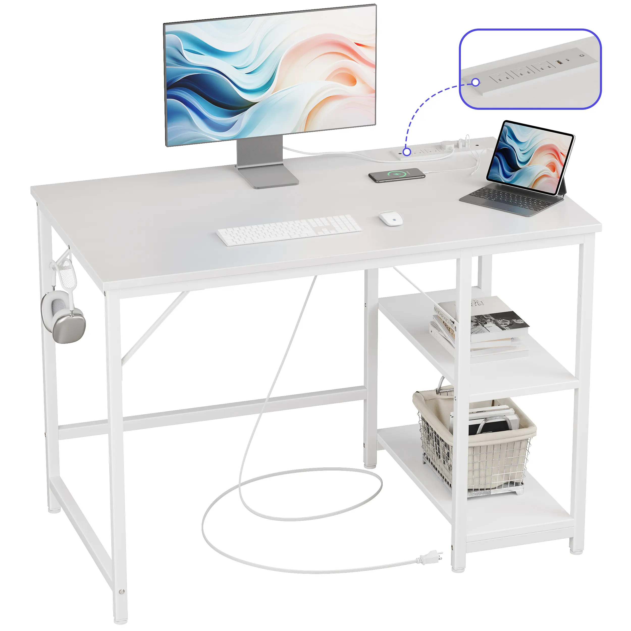 JOISCOPE 40 Inch Small Gaming Computer Desk with Table Power Outlets, Storage Shelves & USB & Type-C Outlet