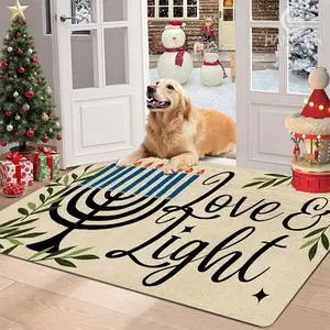 1pc Hanukkah Menorah Welcome Doormat - Non-Slip PVC Backing, & Cursive Lettering with Menorah Design, Easy-Clean Floor Mat for Indoor/Outdoor Use