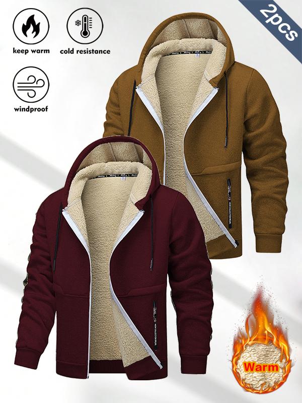 Men's Winter Sports Hoodie 2PCS Sherpa Fleece Lined Warm Thick Cold Resistant Windproof Full Zip Jacket for Daily Outdoor Use