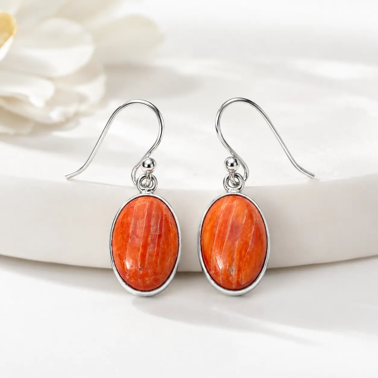 Spiny Oyster Shell Oval Dangle Earrings | 925 Sterling Silver