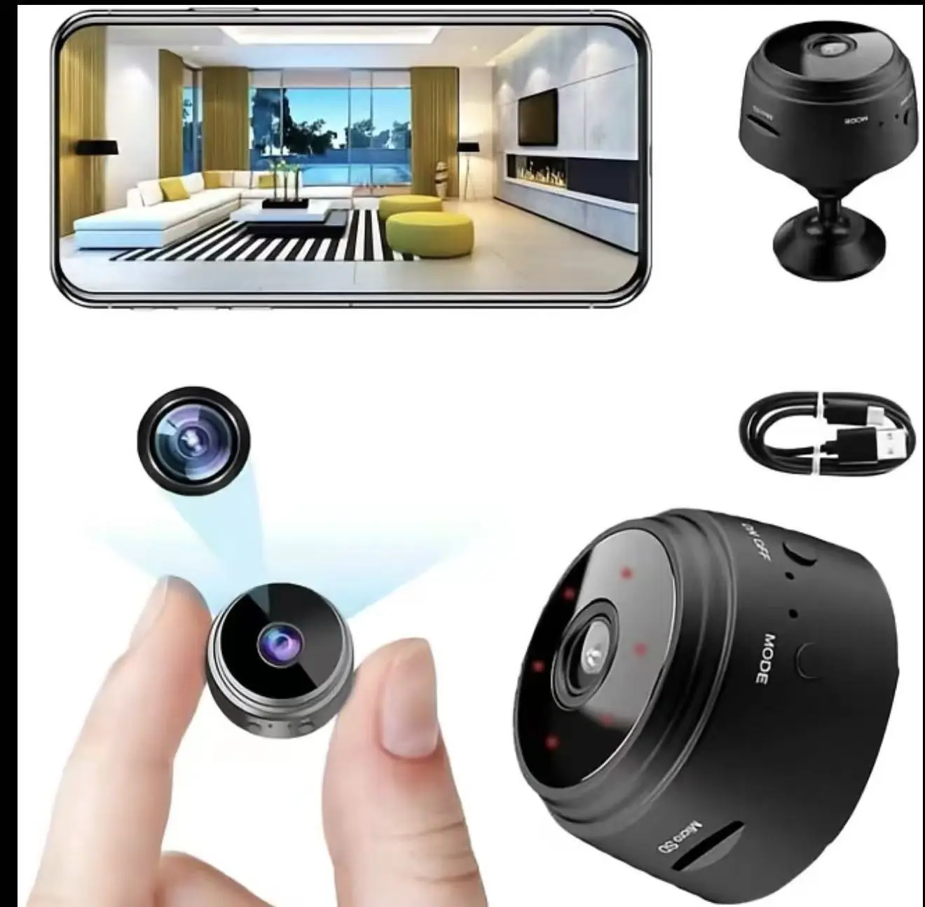 A9 Mini Camera Wireless, 1080P HD IP Camera with Magnetic Back Cover Home Security Mini Camcorder Micro Video Surveillance Camera (Black)