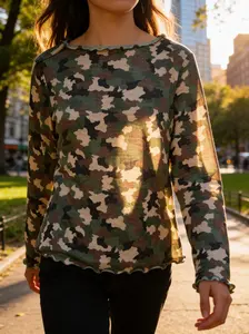 Green and Brown Camo Mesh Top