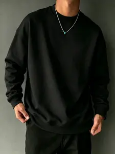 Men's Solid Color Round Neck Sweatshirt, Loose Fit Drop Shoulder Casual Top, Comfortable Wrinkle-Resistant, Multi-Color Options, Daily/commute/streetwear