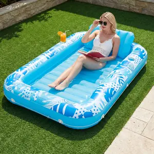 Inflatable Tanning Pool Lounger Float With Cup Holders,4-in-1 Sunbathing Pool bed with Inflatable Pillow, 70“/85″Tanning float for Adults＆kiddie Pool,Portable Water Lounge for Family Outdoor, Backyard＆Summer Water Party