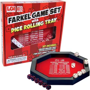 Game Set with Deluxe Dice Rolling Tray, Built-in Dice-Collection Channel, 2 Sets of Dice, 40-Sheet Scorepad, Classic Family Game