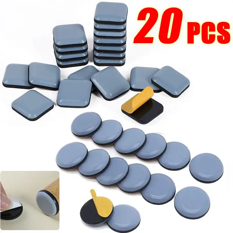 20PCS Feet Glider Sliding Pads Home Furniture Sliders Furniture Gliders PTFE Square Floor Mover Pads for Household Hardware NONE