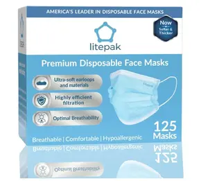 Litepak 125-Pack Disposable Face Mask Premium Comfort Earloops with Dispenser Box
