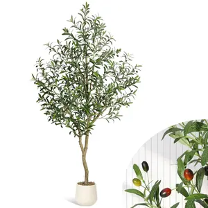 6FT Faux Olive Tree Tall,Olive Trees Artificia Indoor with White Planter and Green Moss, Fake UV Resistant Artificial Tree,for Home Office Living Room Bedroom Stairs Foyer Decor Decorative Fruit Plastic Decoration
