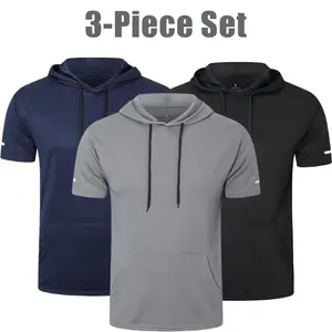 【Purchase a larger size】Men's 3 Pack Sweatshirt Quick Dry Moisture Wicking Short Sleeve Mesh Athletic Hoodie Raglan Sleeve Crew Neck Reflective Stripes for Gym Workout Tops Fitness Activewear