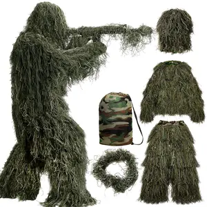 MOPHOTO 5 in 1 Ghillie Suit, 3D Camouflage Hunting Apparel Including Jacket, Pants, Hood, Carry Bag Suitable for Unisex Adults/Youth (S/M/L)