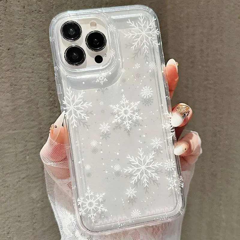 Snowflakes Pattern Clear Phone Case, Anti-drop Cellphone Protective Case, Total Protective Shockproof Mobile Phone Cover for iPhone 15 Pro Max 16 14
