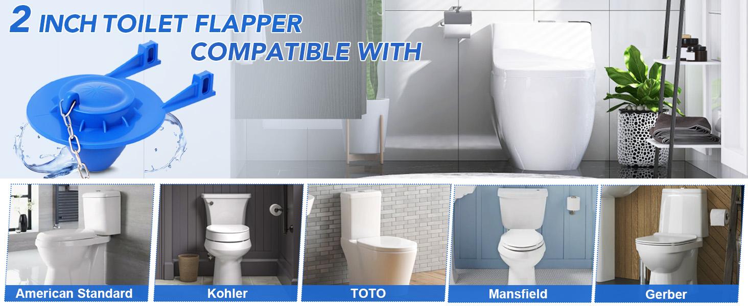 2-Inch Toilet Flapper Replacement Kit Compatible with Most Kohler, American Standard, TOTO & Standard 2″ Flush Valves, High Performance Rubber with Stainless Steel Chain, Easy Install
