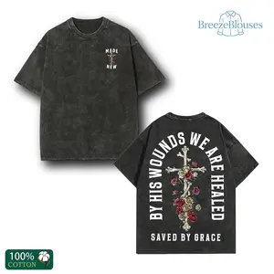 Men's Lavender Graphic T-Shirt - "By His Wounds We Are Healed" Design, Soft Cotton Crew Neck Tee, Casual Summer Outdoor Apparel for Adults