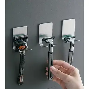2 Piece Silver Color Sticky Wall Hooks, No Drilling Required, Bathroom Razor Holder, Stainless Steel Door Hook, Bedroom Hat Hook, Home Organizer Hook