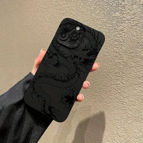 High-End Preppy Black Dragon Pattern TPU Shockproof Soft Cellphone Casing - Street-Style Handheld Accessory, Protection Cover for iPhone 16/16 Plus/15/14/13/12/11 Multi-Model Devices, Cool Guy Gift