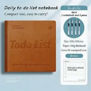 1pc Soft Leather Plan Book Time Management Diary Self-Discipline Sticker Notebook Portable Pen Included, Ideal for Daily Organization
