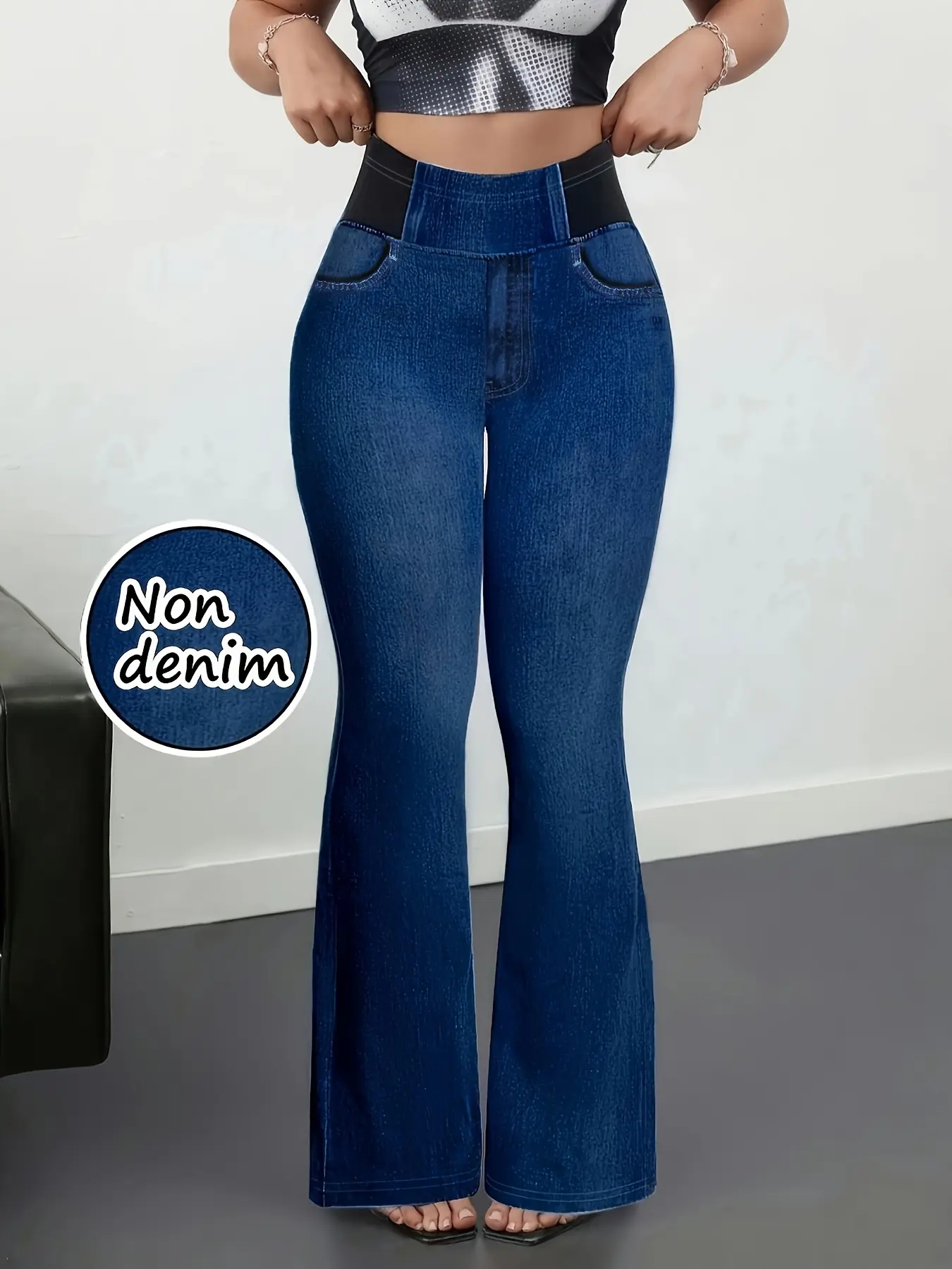 [Printed Pants - Not Denim Fabric]Women'S New Anti-Denim Printed Elastic Flared Pants, with Embellishments, Soft And