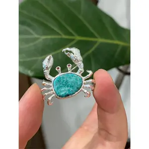 Sterling Silver Natural Turquoise Mozambique Ruby/Sri Lankan Sapphire Crab Brooch, Pendant（one of a kind piece in the world）