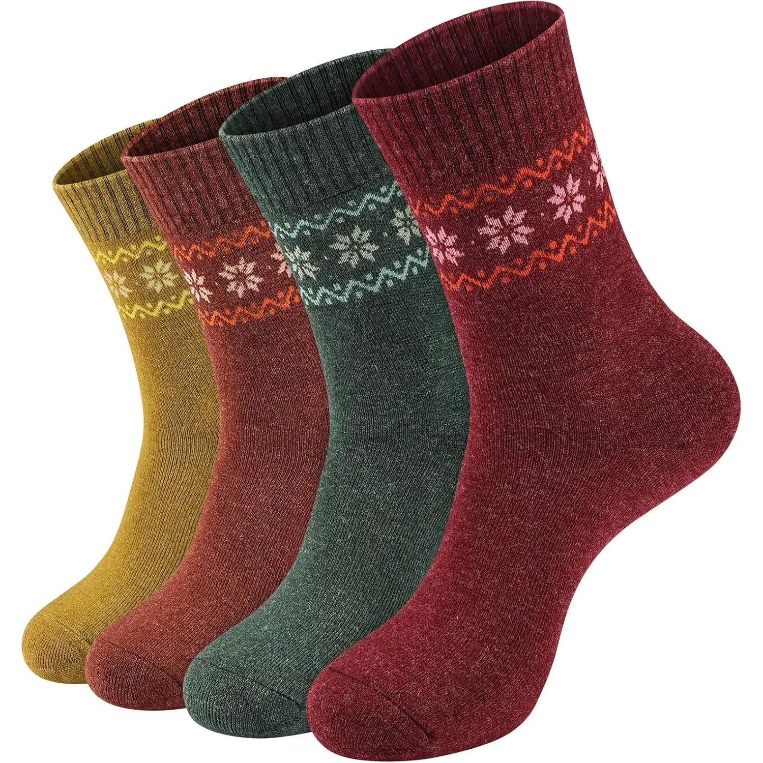Pack of 4 Womens Merino Wool Socks Winter Hiking Socks Knit Outdoor Recreation Socks Warm Soft and Comfortable