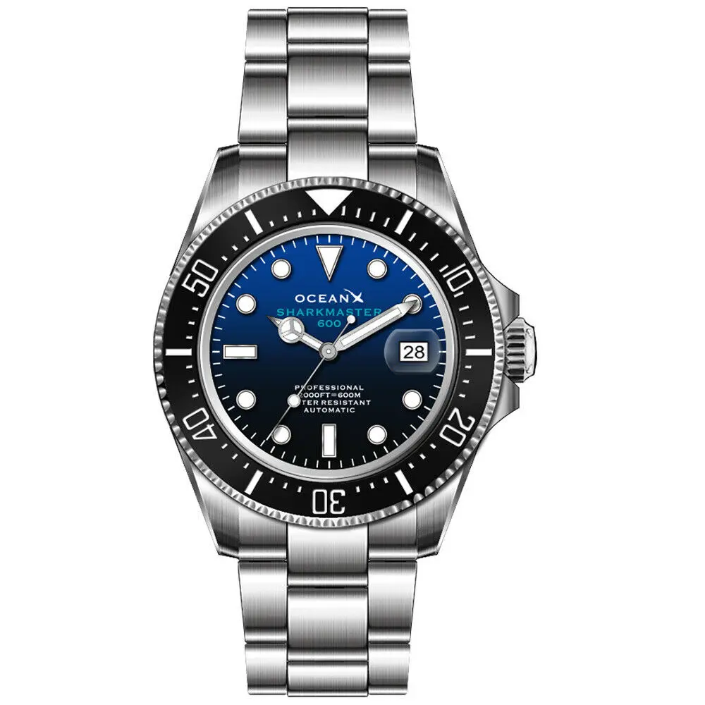 OceanX Sharkmaster 600 Automatic Men's Diver Watch 44mm Blue Dial SMS600-12 - Blue Dial