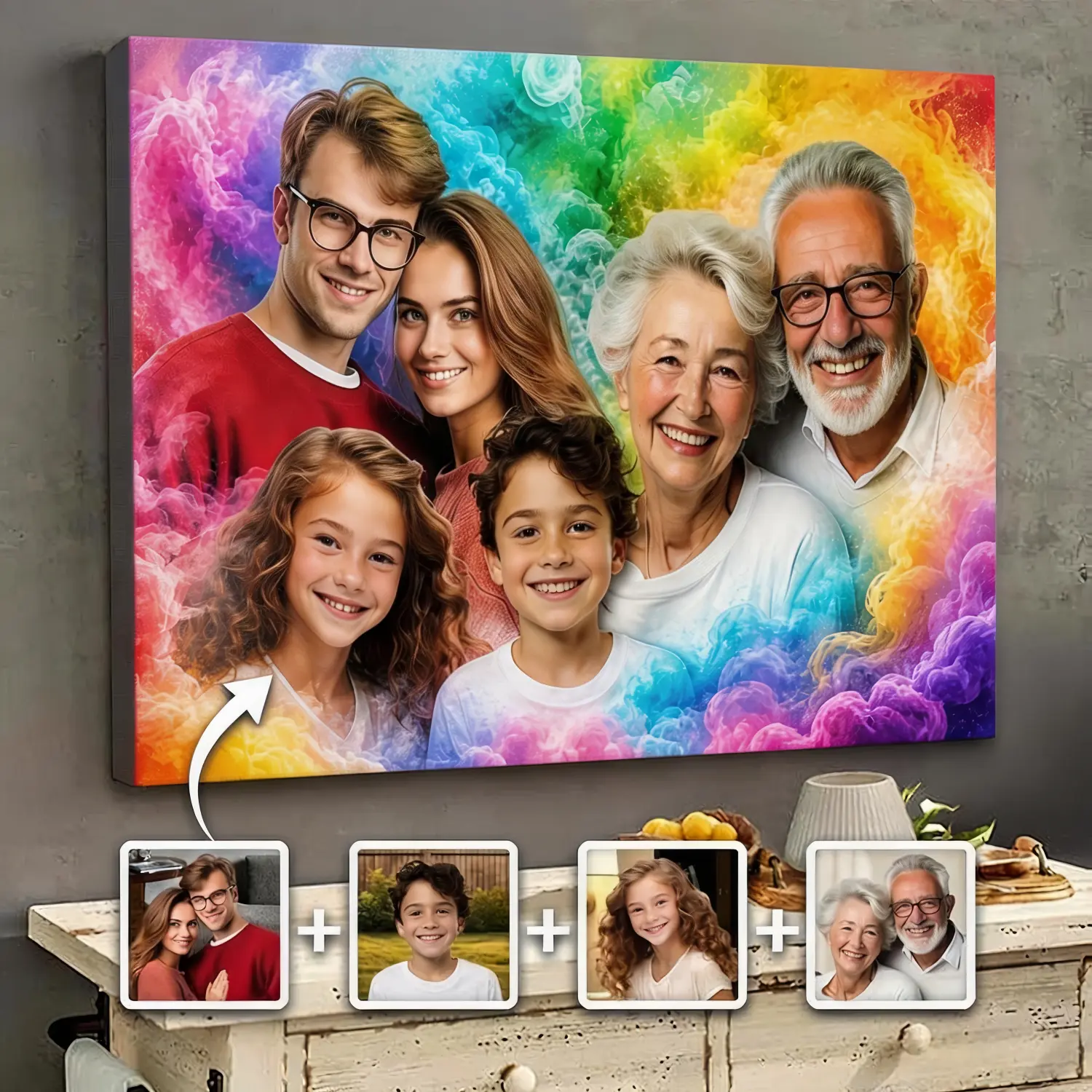 2D Flat, 2D Flat, 2D Flat Custom Memorial Canvas Gift, Combined Photos of Loved Ones, Ideal for Family Portraits. A Unique Gift for Family Members, Perfect for Home Decoration And Wall Art poster.American Independence Day gifts.
