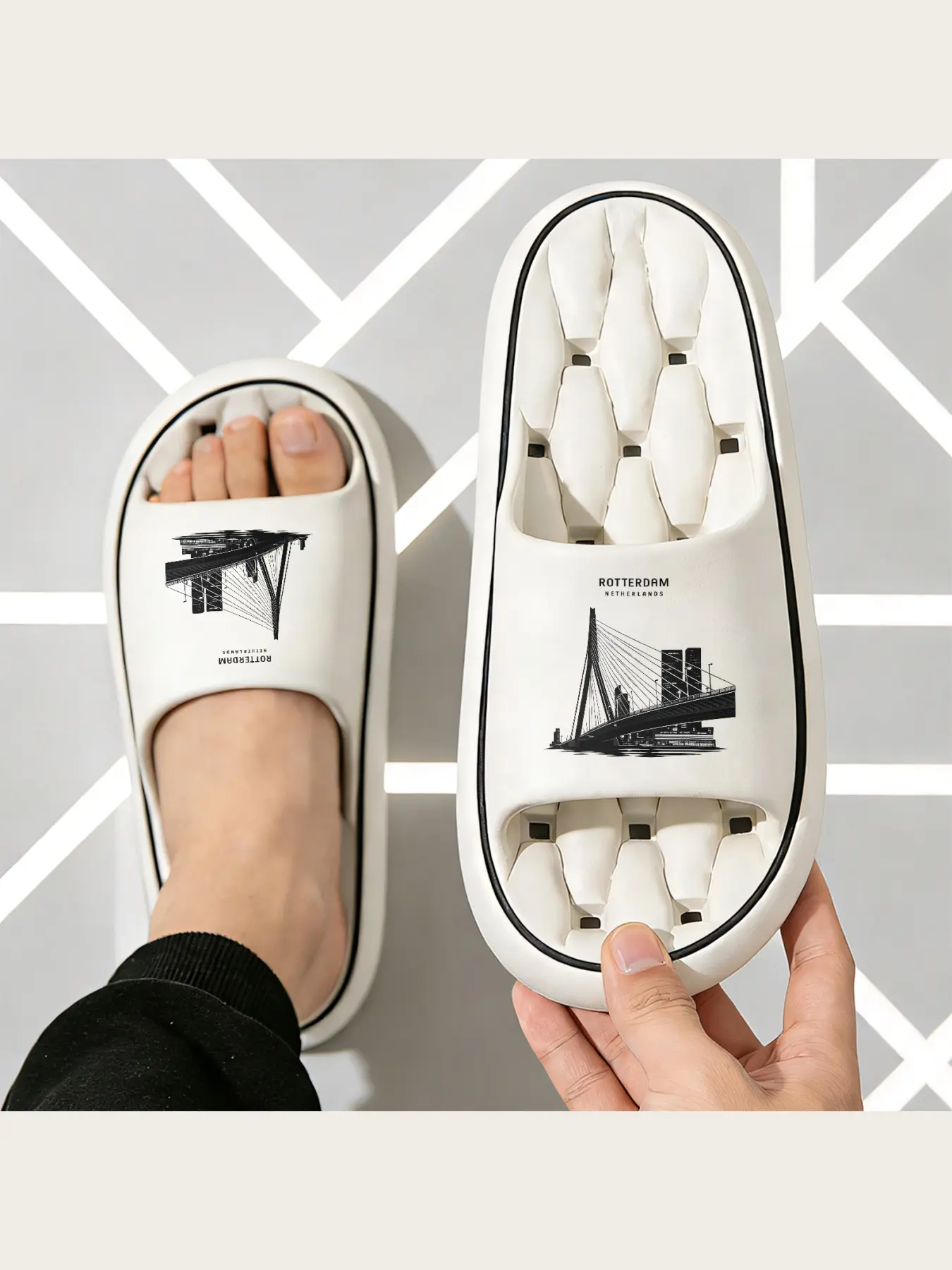 Rotterdam Netherlands Skyline Bridge Design Comfortable Slippers Non-Slip Indoor Outdoor Lightweight Home Shoes for Men Women Travel Souvenir Fashion Footwear