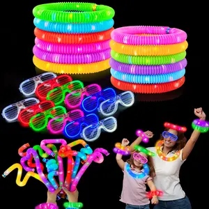Glow in the Dark Party Favor Supplies for Kids 24 PCS,Easter Glow Sticks & Neon Glasses for Toddlers,LED Light Up Bracelet Necklace Accessories Essentials Decoration for Camping Birthday Wedding Dance