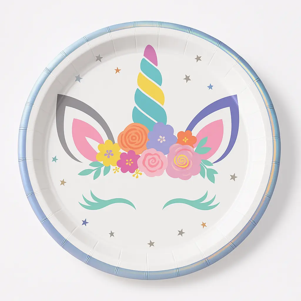Iridescent Unicorn Birthday Party Plates - 9" Round, 8 Pack
