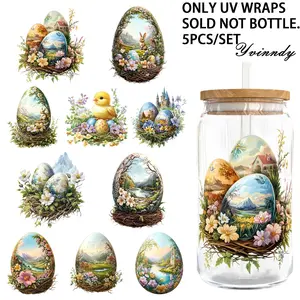 5Pcs/Set Easter Bunny 16OZ Glass Jar Transfer Paper UV DTF High Self-Adhesive Transfer Paper Suitable For Decorating Cups And Bottles