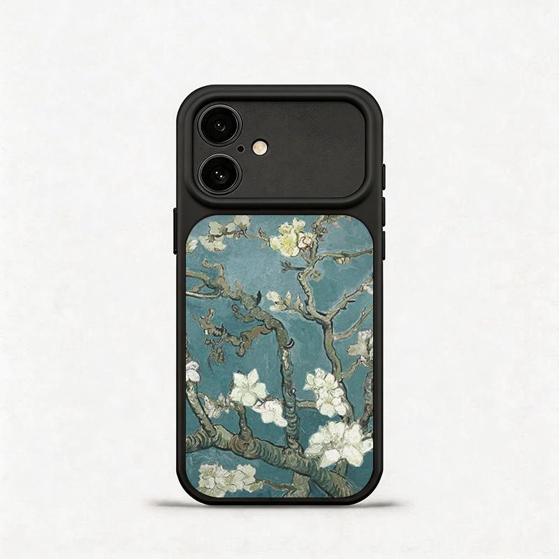 Glass Shockproof Electroplated Silver/Black Branch Flower Oil Painting iPhone 17ProMax Cover Precise Hole Alignment For Lens Frame 15ProMax Anti-yellow | 14ProMax Anti-fall | 13ProMax Ultra-thin Design 16ProMax AirPhoneCase