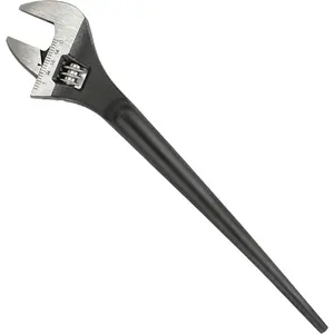 8-Inch Adjustable Construction Spud Wrench, Black Oxide Finish, CR-V Steel, SAE and Metric Scale Marked, Alignment Holes and Tail Crowbar Features