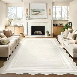 8x10 Dining Room Rugs for Under Table, Machine Washable Area Rugs for Bedroom, Non Slip Non Shedding Modern Solid Color Carpet, Stain Resistant Low Pile Mats for Living Room, Nursery, Ivory