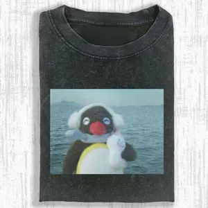 Funny Animal Vintage Graphic Tee, Pingu T-Shirt, Unisex Meme Cringe Funny Shirt, Menswear Womenswear Streetwear Cotton