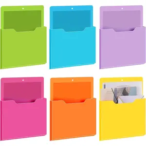 6 Pcs Magnetic Wall File Organizer Magnetic Wall File Holder Refrigerator Magazine Holder for Mail Letters Paper (Bright Color,Vertical-large)