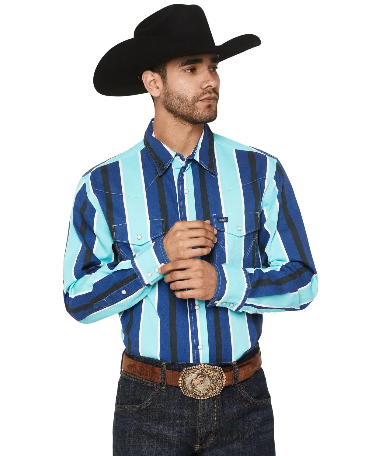 Wrangler Men's Men'S Vintage Brushpopper Striped Print Long Sleeve Snap - 112379229