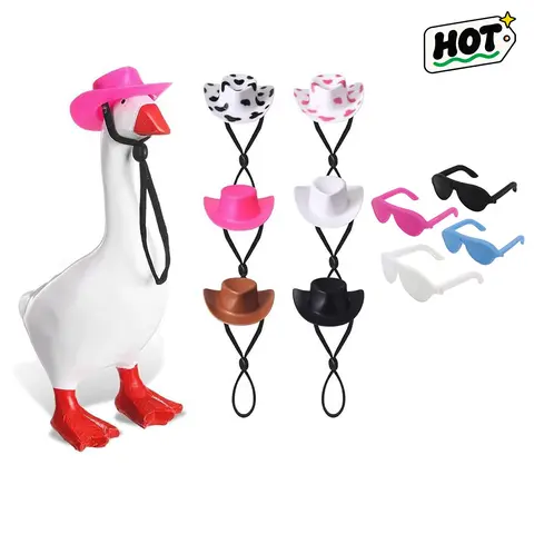 5Pcs 7in Durable Personalized Cowboy Hat Set with Magnetic Fit Lock - Western Decor Desktop Ornament for Magnetic Mini Desktop Goose Statue, Sunglasses-Infused Piece, Cute Holiday Christmas Gift for Goose Lovers