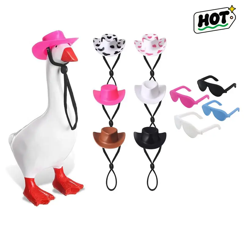 5Pcs 7in Durable Personalized Cowboy Hat Set with Magnetic Fit Lock - Western Decor Desktop Ornament for Magnetic Mini Desktop Goose Statue, Sunglasses-Infused Piece, Cute Holiday Christmas Gift for Goose Lovers