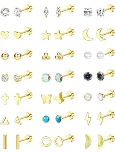 21 Pairs Hypoallergenic Flat Back Stud Earrings for Women Men Surgical Stainless Steel Earrings for Sensitive Ears Cartilage Earring Small Studs Earrings Set Stacks Screw Back Earrings Piercing