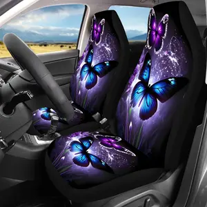 2-Pack Vibrant Butterfly Car Seat Covers Automotive Decoration Accessories - Fits Front Seats, Made of Polyester, Perfect for Sedans, SUVs, Coupes, and Trucks