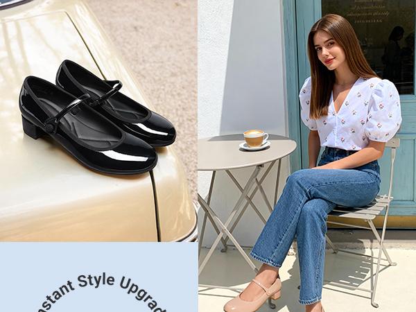 Dream Pairs Women's Mary Janes, Chunky Low Block Heel Pumps with a Closed Round Toe, Comfortable Walking Shoes for Work, Women's Shoes, Cute Pumps, Thick Bottom Shoes, Casual Work