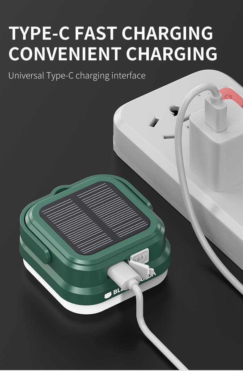 Black Panda-Portable Solar Light Super Convenient Dual Charging! TYPE-C Fast Charge + Solar Panel, High Lumen, Waterproof & Durable, Easy to Carry