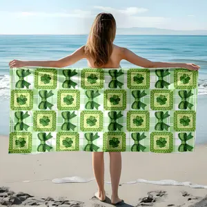 Shamrock Beach Towel, Four Leaf Clover Personalized Towels, Lucky Irish Beach Decor Gift, St. Patrick's Day Gift