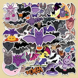 Cartoon Bat Pattern Sticker, 50pcs/set Waterproof Self Adhesive Decor Paper, Decor Sticker for Gift Greeting Card Water Bottle Laptop Phone, Halloween
