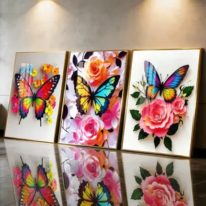 3Pcs Aluminum Alloy Framed Painting, Colorful Butterfly And Flower Art Picture, Home Decoration For Living Room, Bedroom, OfficeWall Decor, Odorless Print Artwork, Luxury Perfect Gift For Friends And Family