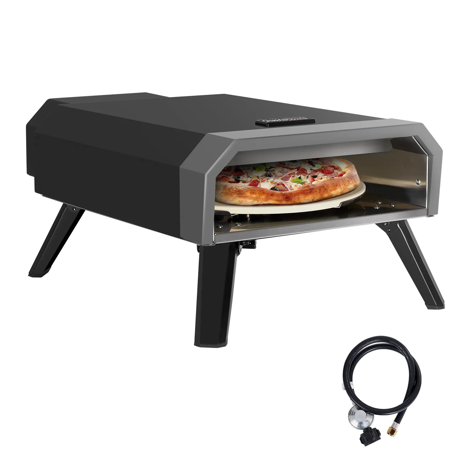 Royal Gourmet GP1301 Portable Gas Pizza Oven, 13,000 BTU Outdoor Pizza Maker with 13-Inch Pizza Stone & Collapsible Legs, for Backyard, Camping, Tailgating, Black,Countertop Pizza Oven