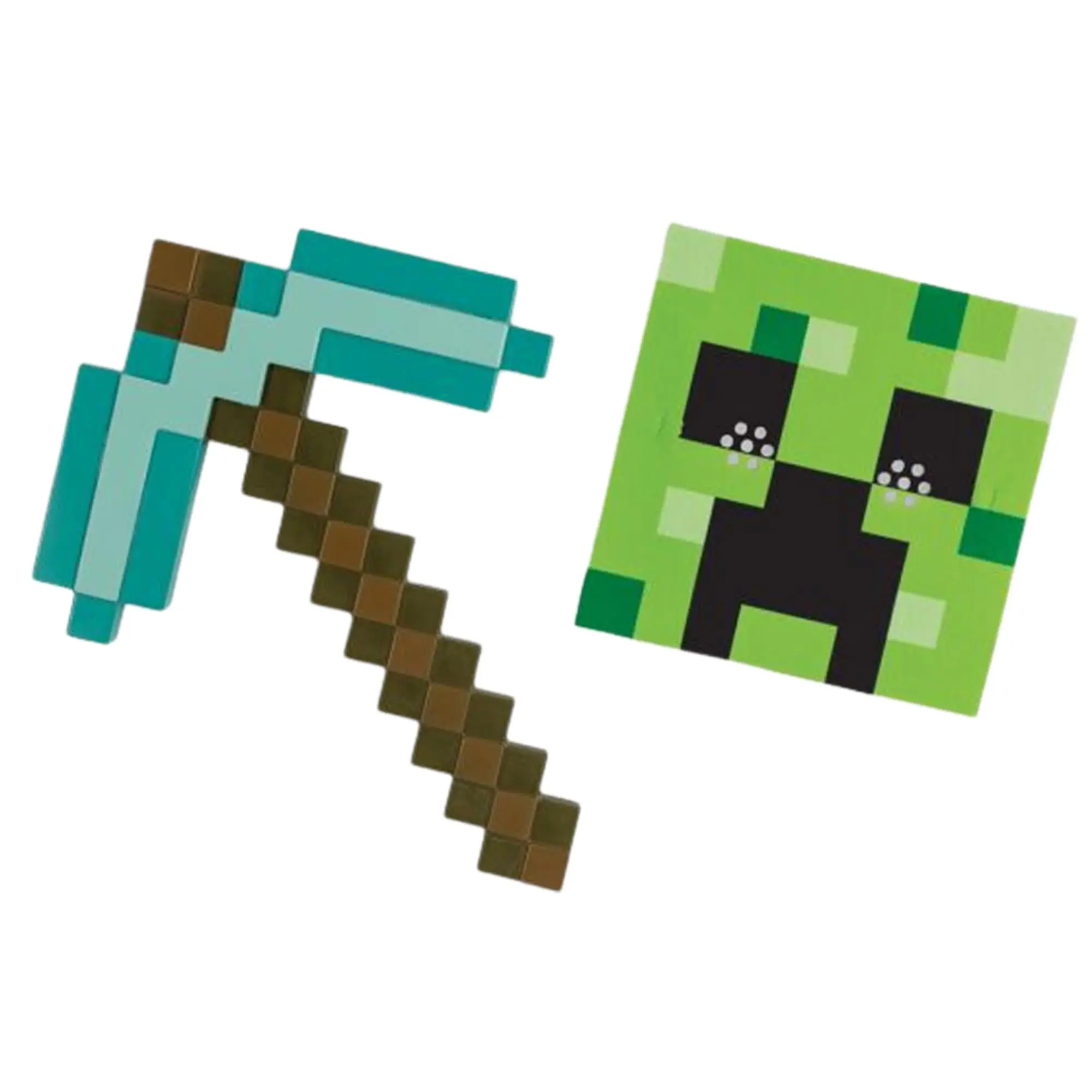 Kid's Pixelated Block-Style Costume Set, 2-Piece Halloween Toy Accessory with Pickaxe and Character Mask for Dress-Up, Disguise, Kid Accessories, Pickaxe+Mask