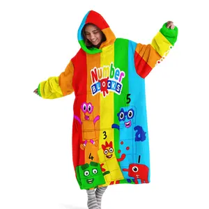 Hoodie blanket, wearable blanket, rainbow stripes printed hooded wearable blanket, digital printed flannel blanket, soft and warm blanket suitable for sofa cover, air conditioning blanket, nap blanket, cover blanket for office bed, camping travel