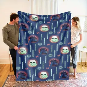 Galaxy Soldier and Helmet Pattern Flannel Blanket futuristic space warrior print soft warm lightweight cozy microfiber fleece great for bedroom decor sofa throw travel blanket holiday gift home relaxation use